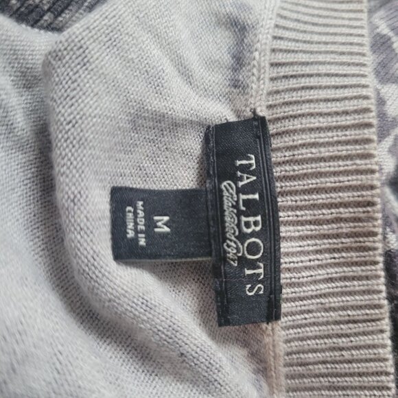 Talbots Womens Leopard Print Cardigan Sweater Medium Cotton & Rayon Blend Gray & - Picture 5 of 6